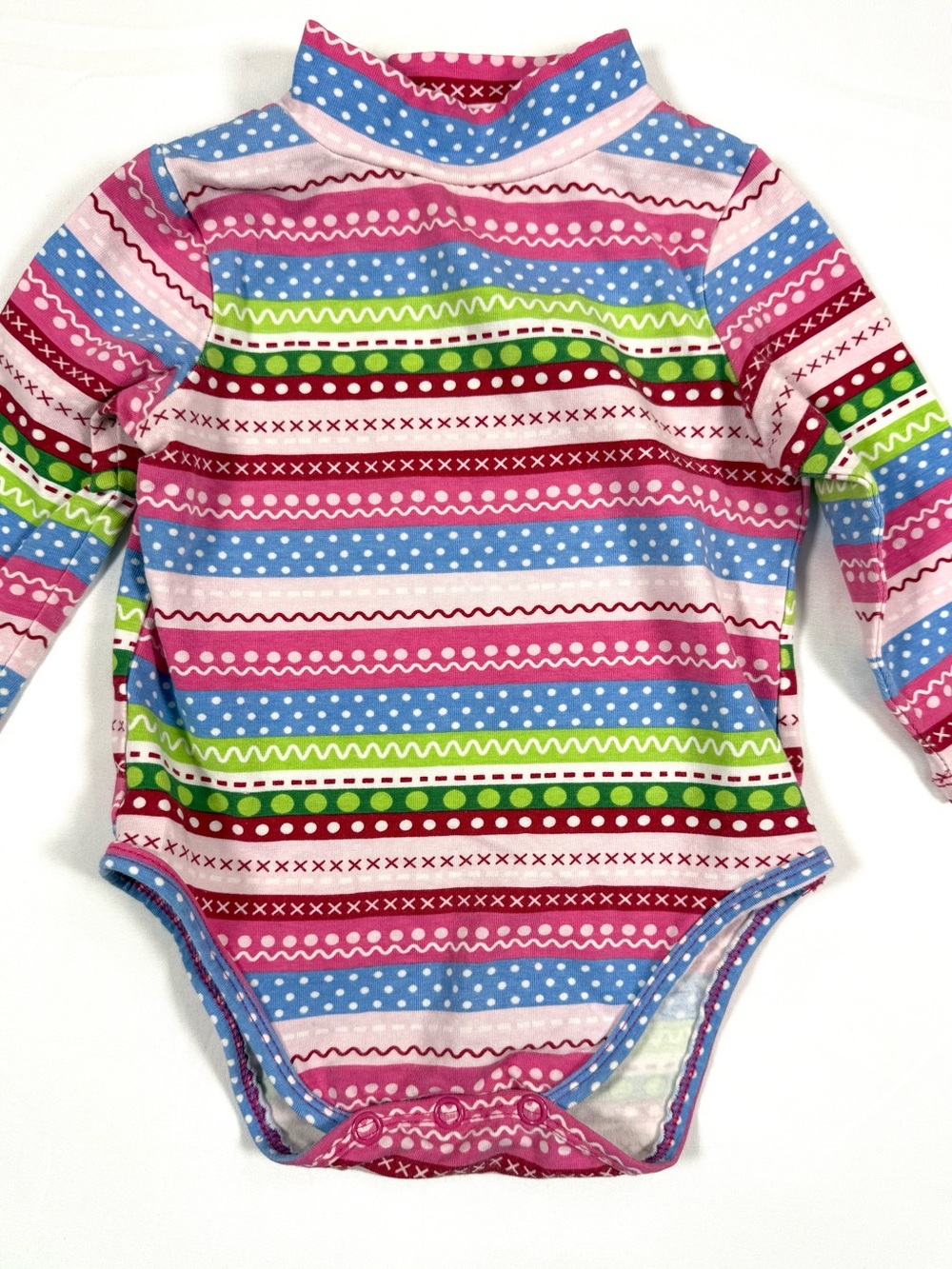 BONNIE BABY Girls Long Sleeve Mock Neck Bodysuit 12M Fair Isle Nordic Winter